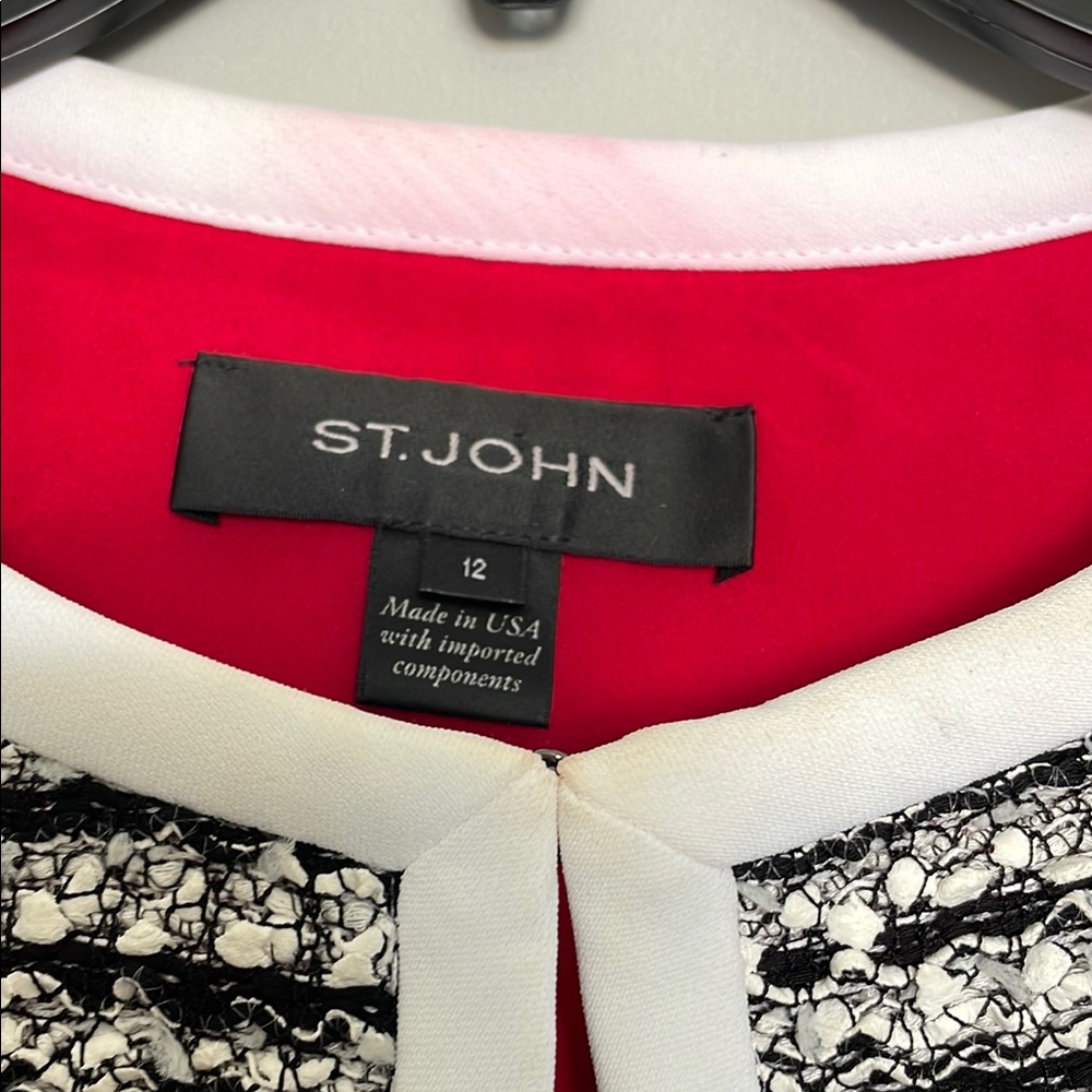 ST JOHN Red and White Tweed Jacket - Picture 3 of 4